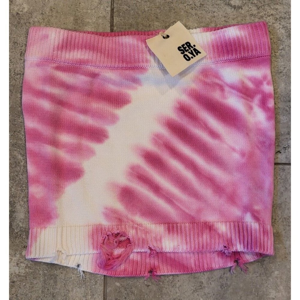 Ser.o.ya Robin Sweater Mini Skirt Pink Tie Dye Distressed Size S